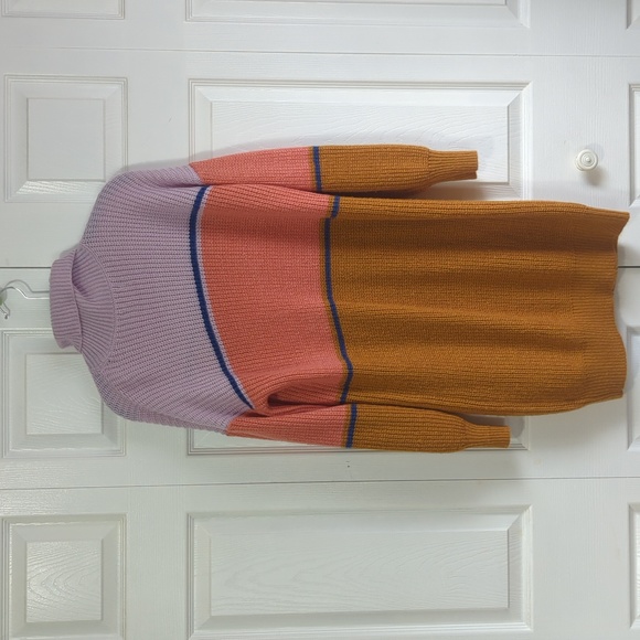 Oversize Turtleneck Color Block Sweater Dress - Picture 4 of 7